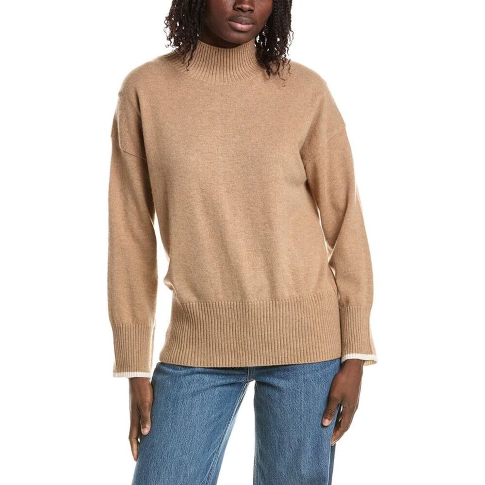 &Isla Womens  Alex Split Hem Mock Neck 100% Cashmere Sweater, Brown